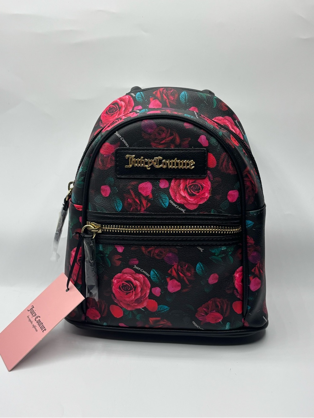 Juicy Couture Black Pink Floral Mini Backpack Y2K Whimsigoth Grunge Preppy Rose